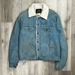 Sears The Men's Store Vintage Blue Size 42 Denim Sherpa Winter Jacket